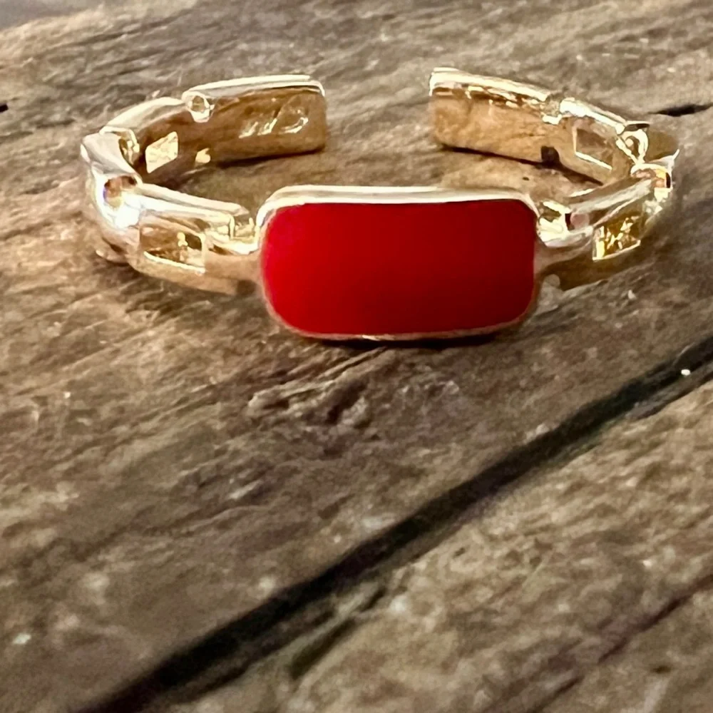 🟠NEW PRETTY BIRD Tarnish Proof/Waterproof Gold/Red Enamel Adjustable Ring